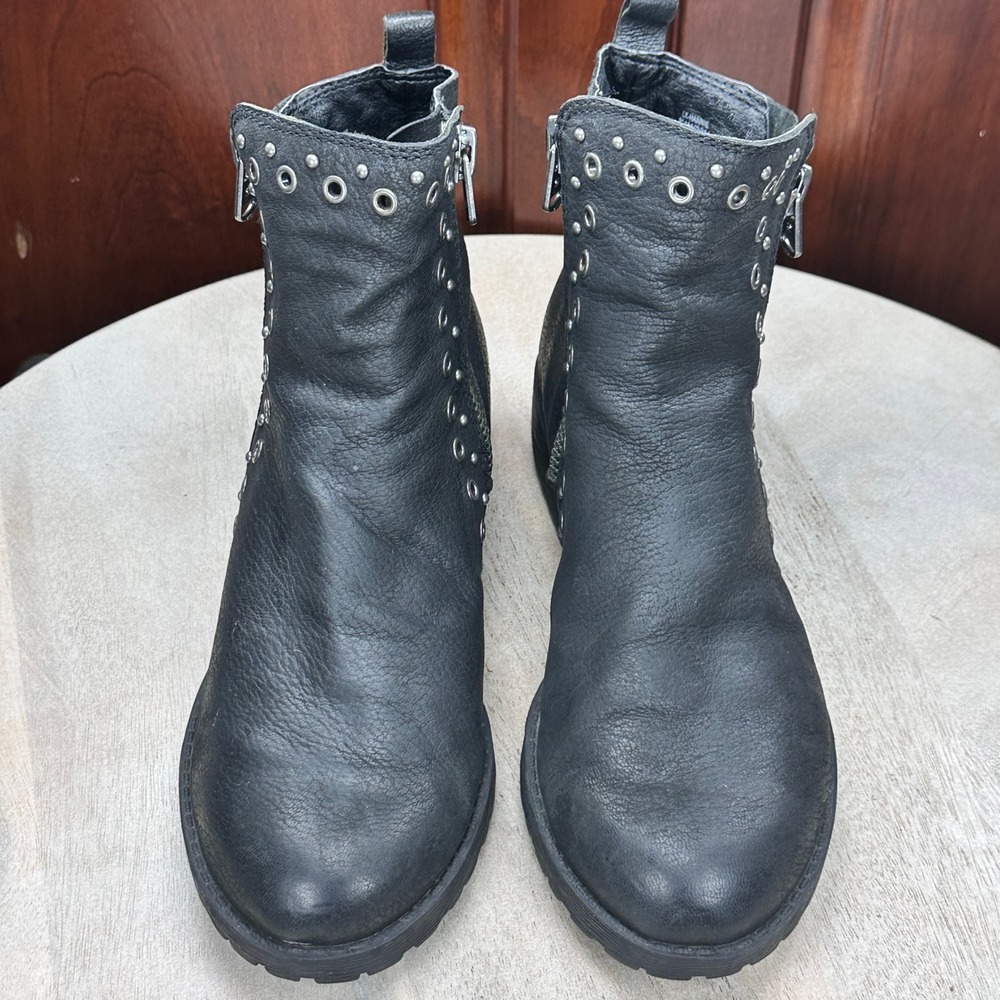 Lucky Brand Womens Black Studded Ankle Boots Side Zip Moto Booties 8.5 - Picture 5 of 14